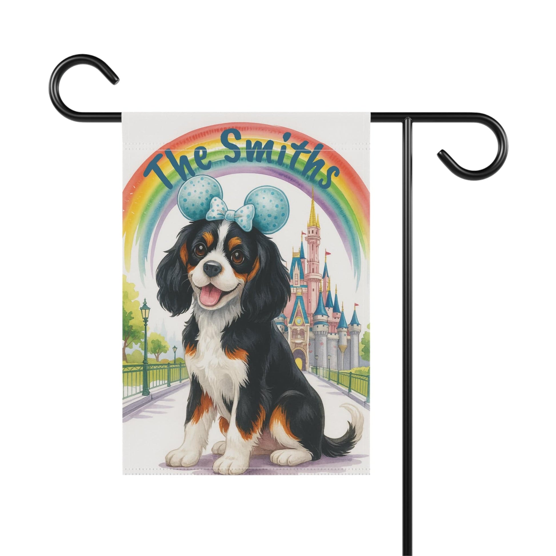 Printify Home Decor Tricolor Cavalier King Charles Bulldog Magical Kingdom Garden Flag