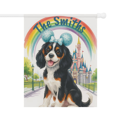 Printify Home Decor Tricolor Cavalier King Charles Bulldog Magical Kingdom Garden Flag