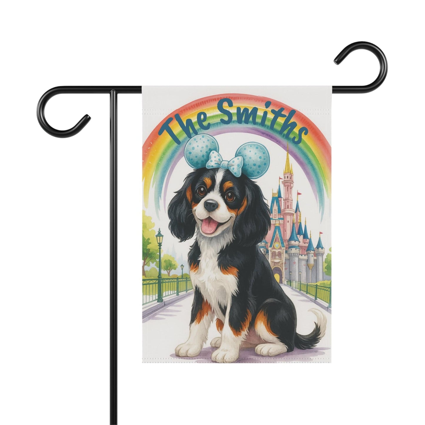 Printify Home Decor Tricolor Cavalier King Charles Bulldog Magical Kingdom Garden Flag