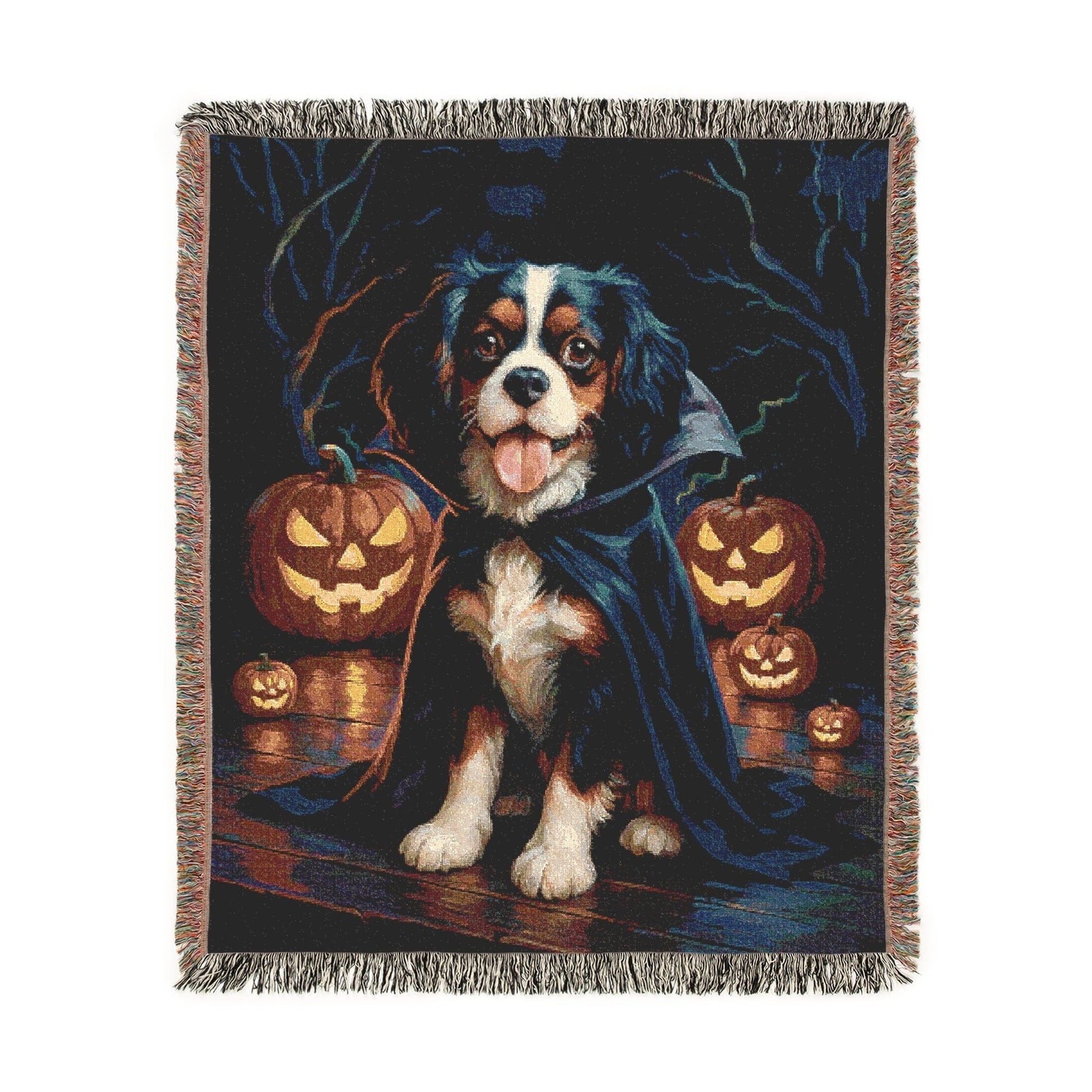 Printify Blanket Tricolor Cavalier King Charles Dog Halloween Woven Blanket