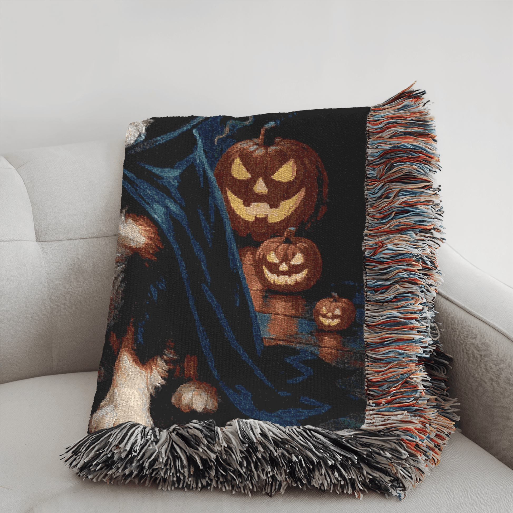 Printify Blanket Tricolor Cavalier King Charles Dog Halloween Woven Blanket