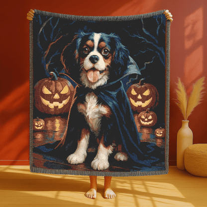 Printify Blanket Tricolor Cavalier King Charles Dog Halloween Woven Blanket