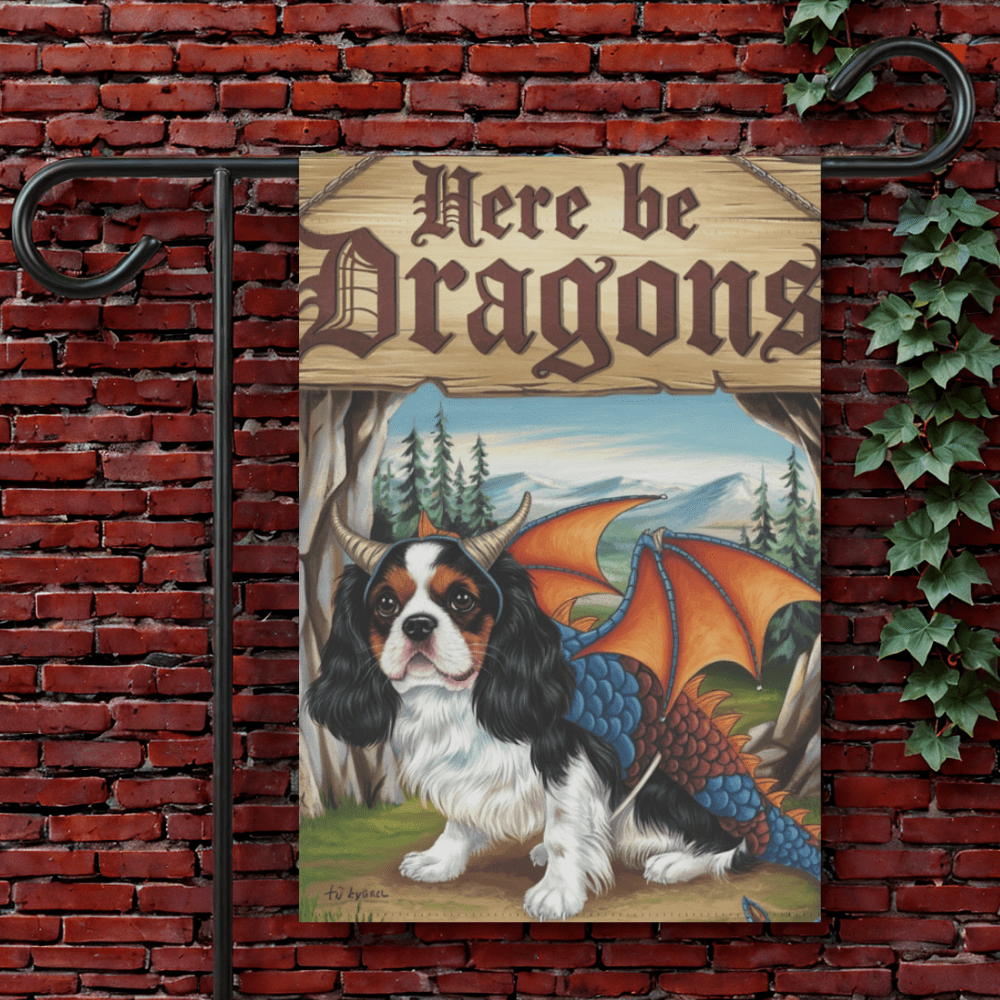 Printify Garden Flag 12'' × 18'' Tricolor Cavalier King Charles Dragon Garden Flag