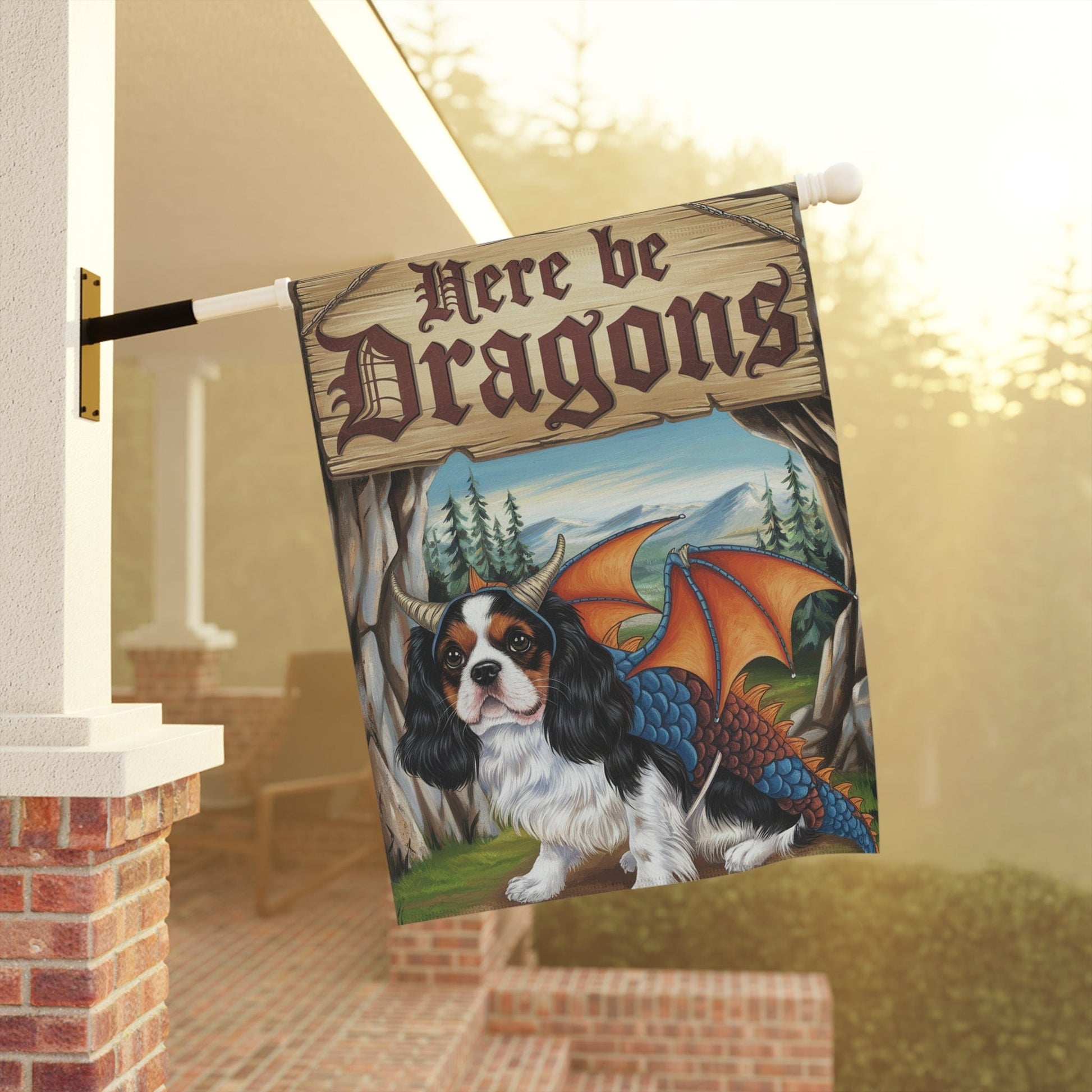 Printify Garden Flag Tricolor Cavalier King Charles Dragon Garden Flag