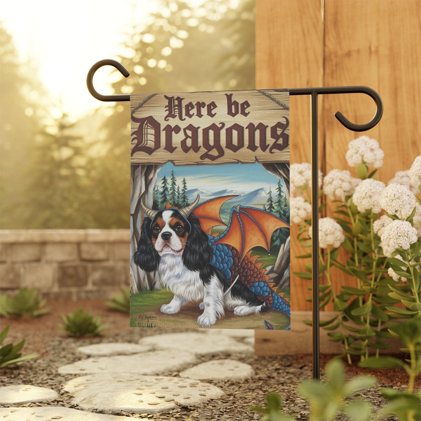 Printify Garden Flag Tricolor Cavalier King Charles Dragon Garden Flag