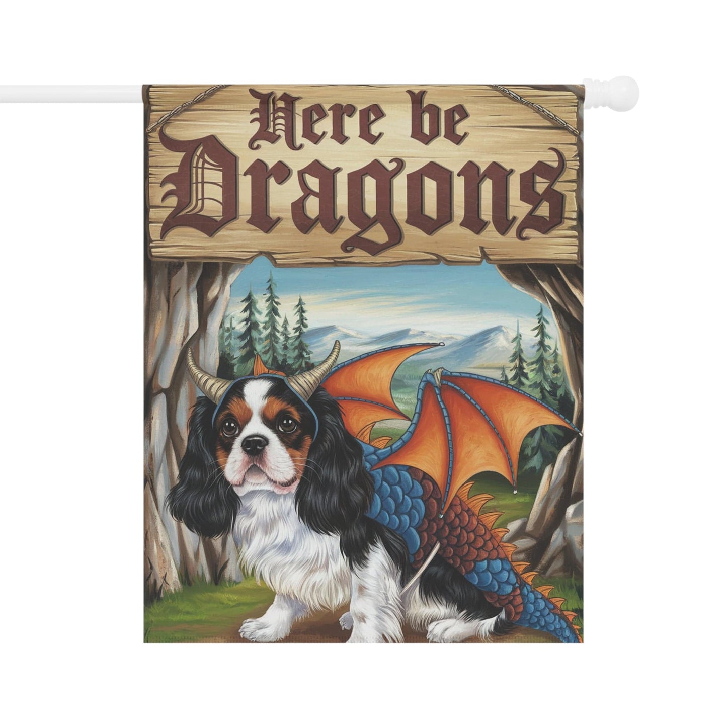 Printify Garden Flag Tricolor Cavalier King Charles Dragon Garden Flag