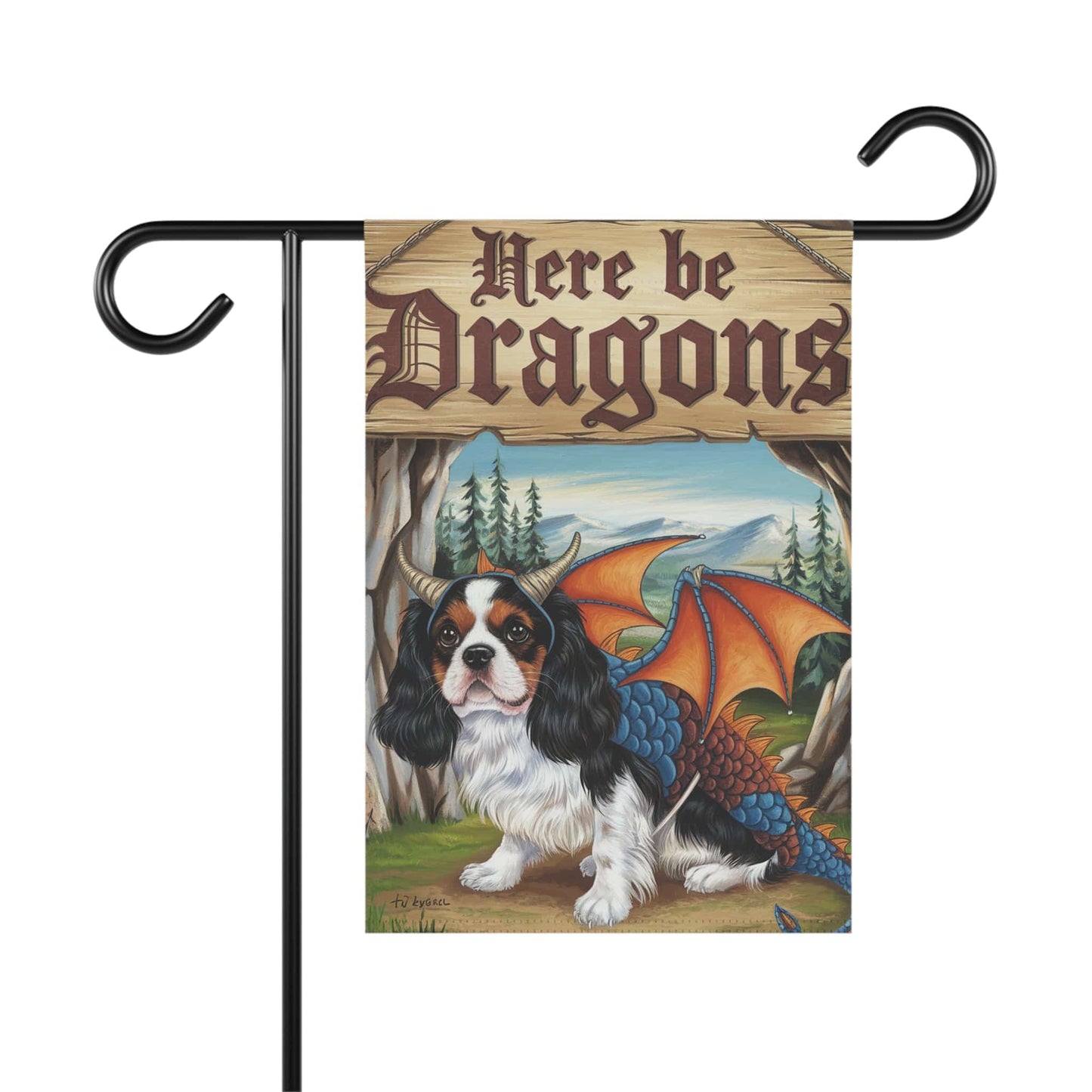 Printify Garden Flag Tricolor Cavalier King Charles Dragon Garden Flag