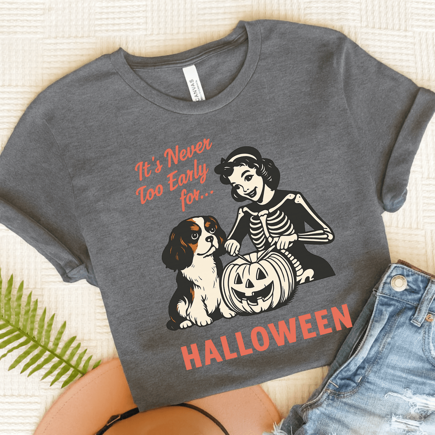 Printify T-Shirt Asphalt / S Tricolor Cavalier King Charles Early Halloween TShirt