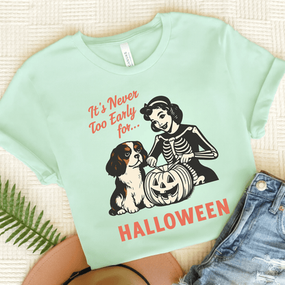 Printify T-Shirt Heather Mint / S Tricolor Cavalier King Charles Early Halloween TShirt