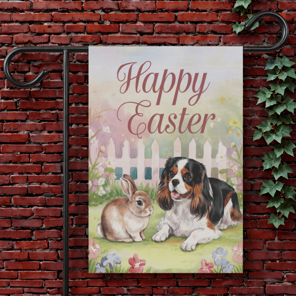 Printify Garden Flag 12'' × 18'' Tricolor Cavalier King Charles Easter Garden Flag