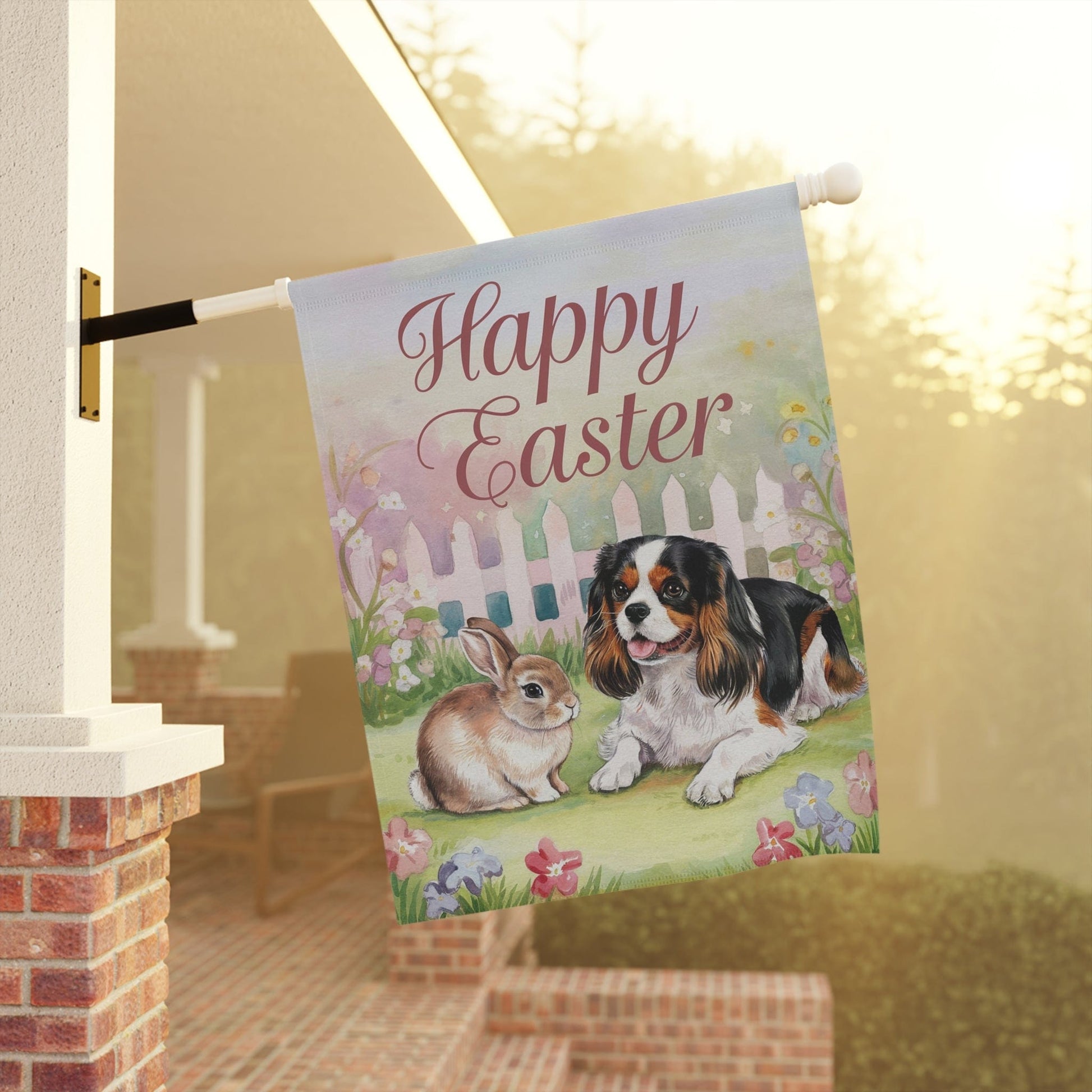 Printify Garden Flag Tricolor Cavalier King Charles Easter Garden Flag