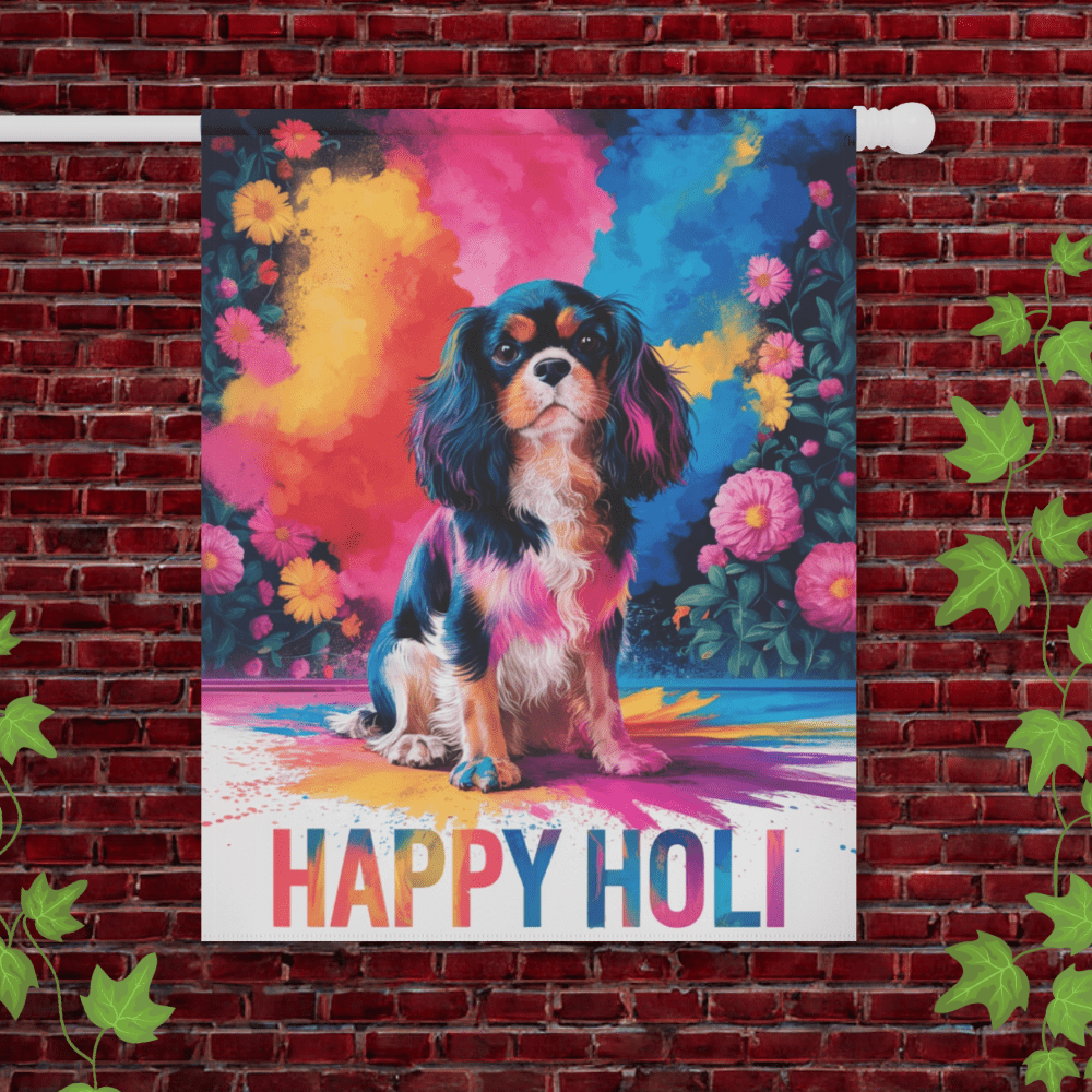 Printify Garden Flag 12'' × 18'' Tricolor Cavalier King Charles Holi Festival Garden Flag