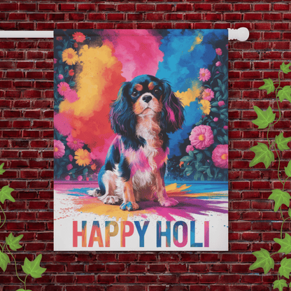 Printify Garden Flag 12'' × 18'' Tricolor Cavalier King Charles Holi Festival Garden Flag