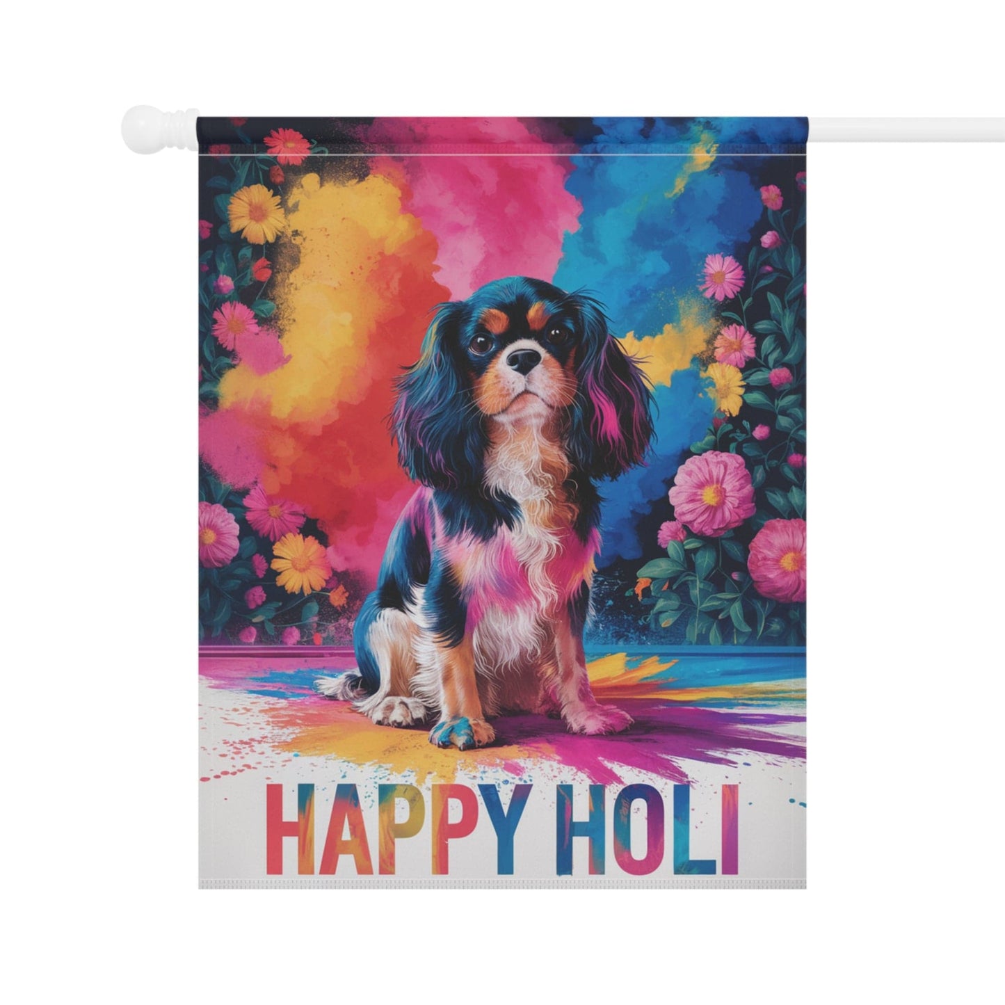 Printify Garden Flag Tricolor Cavalier King Charles Holi Festival Garden Flag