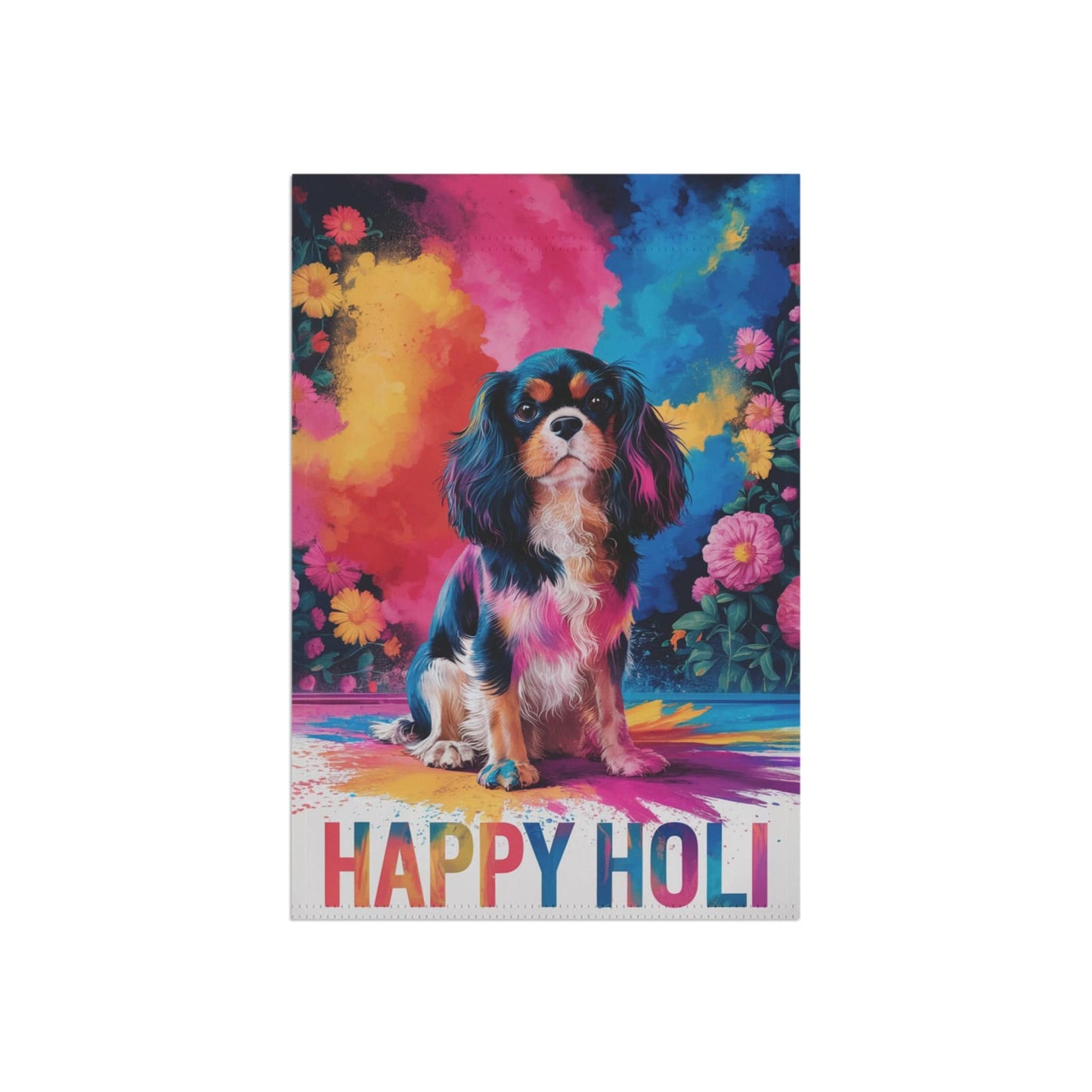 Printify Garden Flag Tricolor Cavalier King Charles Holi Festival Garden Flag