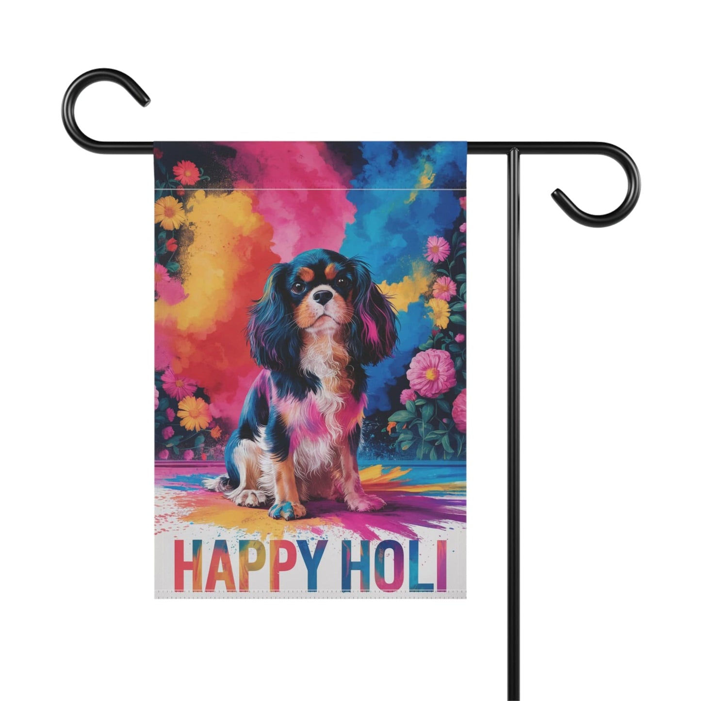 Printify Garden Flag Tricolor Cavalier King Charles Holi Festival Garden Flag