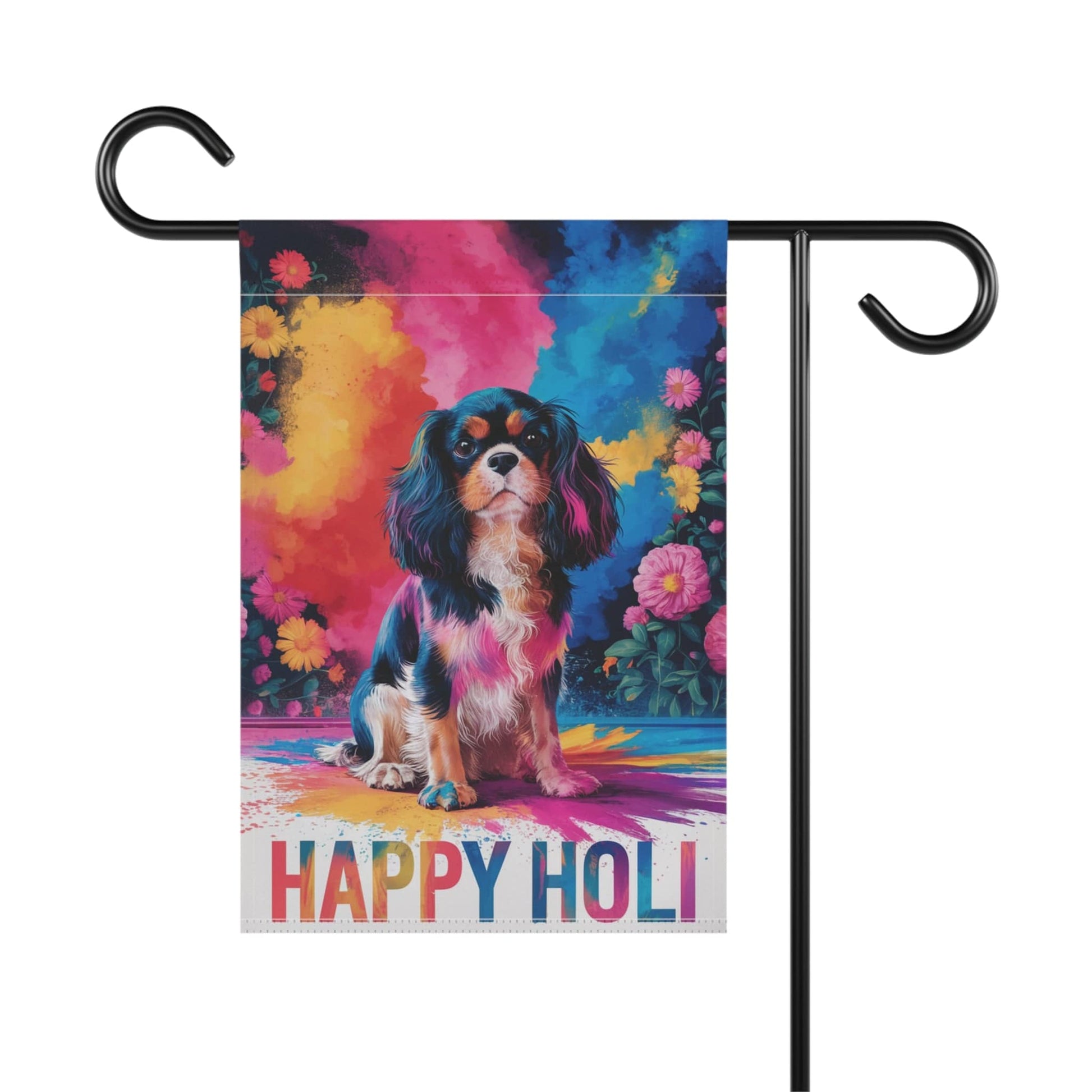 Printify Garden Flag Tricolor Cavalier King Charles Holi Festival Garden Flag