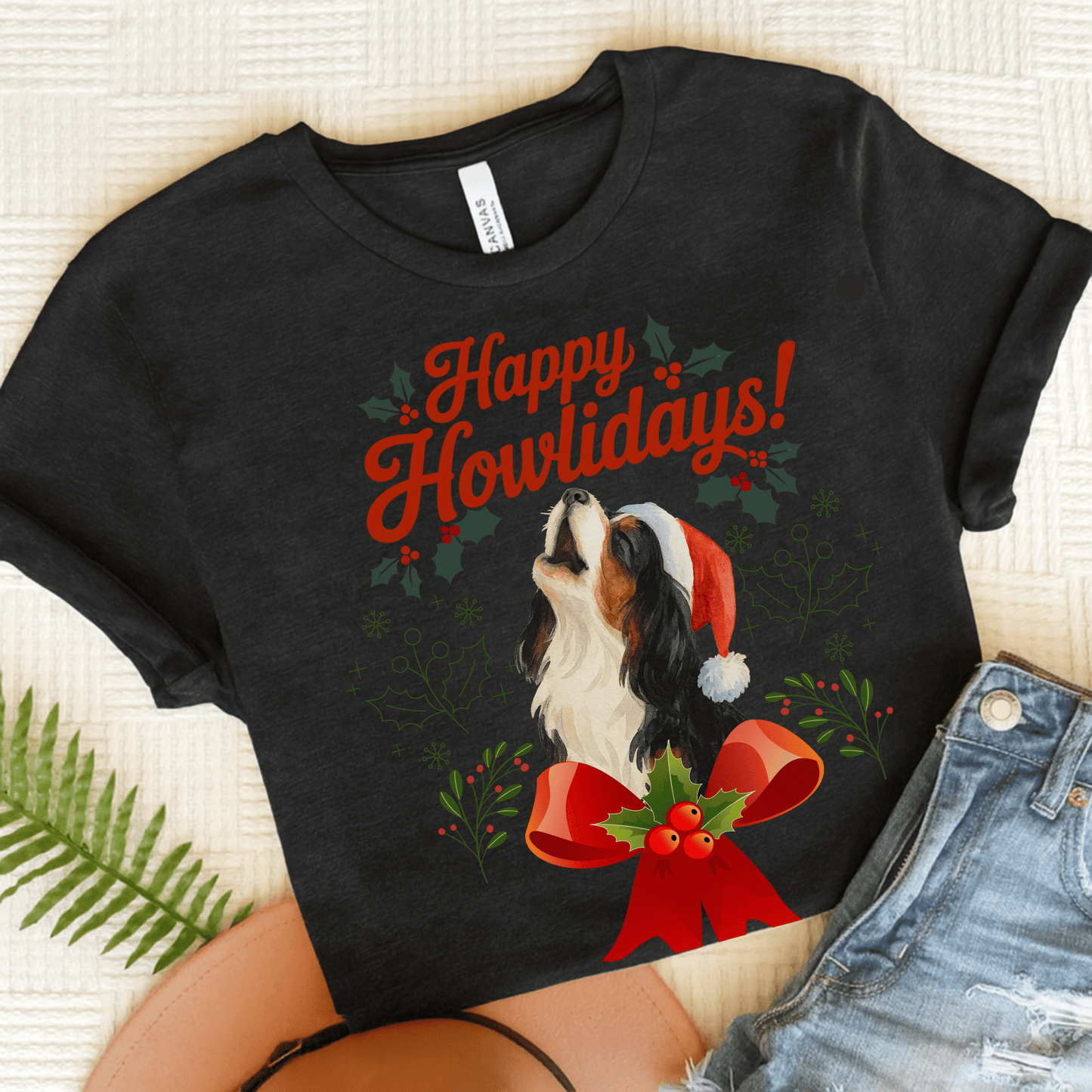 Printify T-Shirt Solid Black Blend / S Tricolor Cavalier King Charles Howlidays TShirt