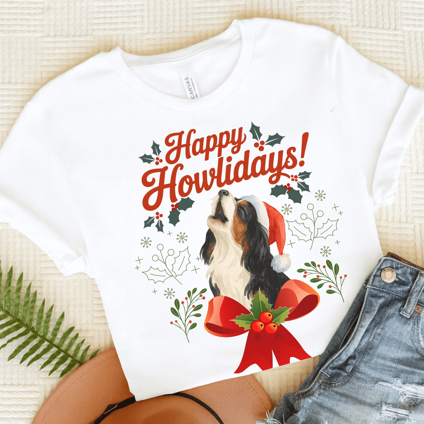 Printify T-Shirt White / S Tricolor Cavalier King Charles Howlidays TShirt