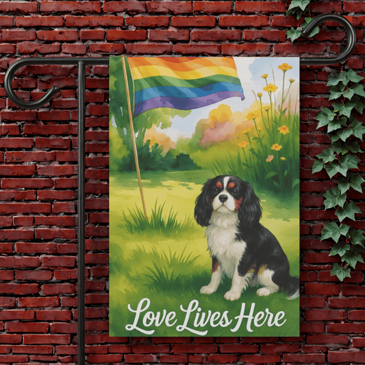 Printify Garden Flag 12'' × 18'' Tricolor Cavalier King Charles LGBTQ+ Pride Garden Flag