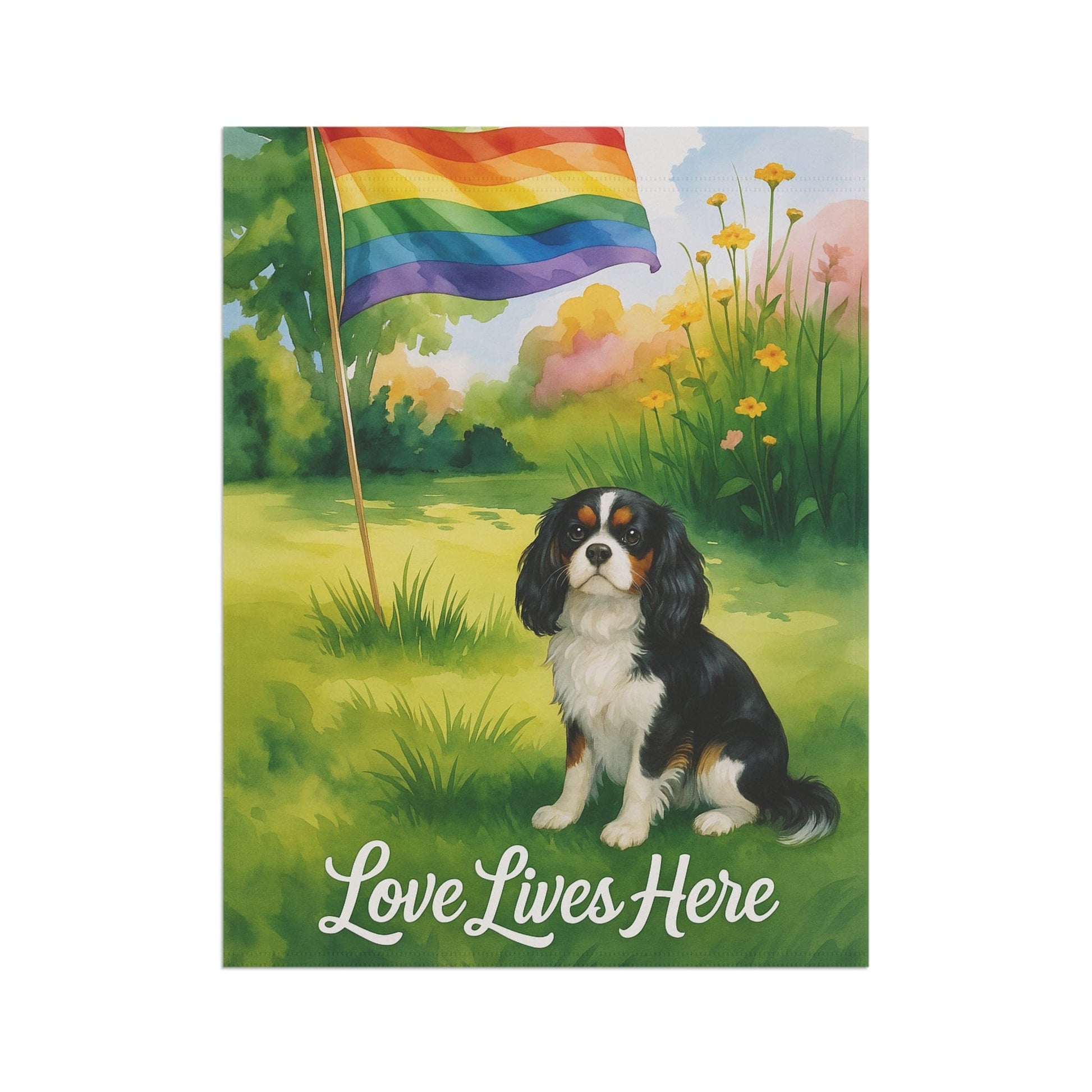 Printify Garden Flag Tricolor Cavalier King Charles LGBTQ+ Pride Garden Flag