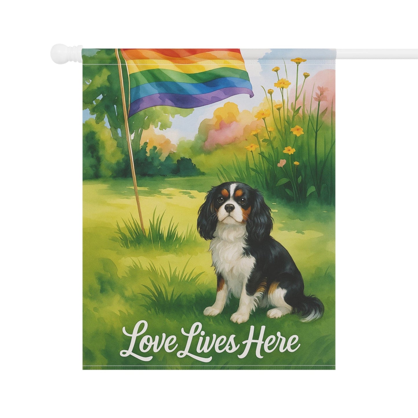 Printify Garden Flag Tricolor Cavalier King Charles LGBTQ+ Pride Garden Flag