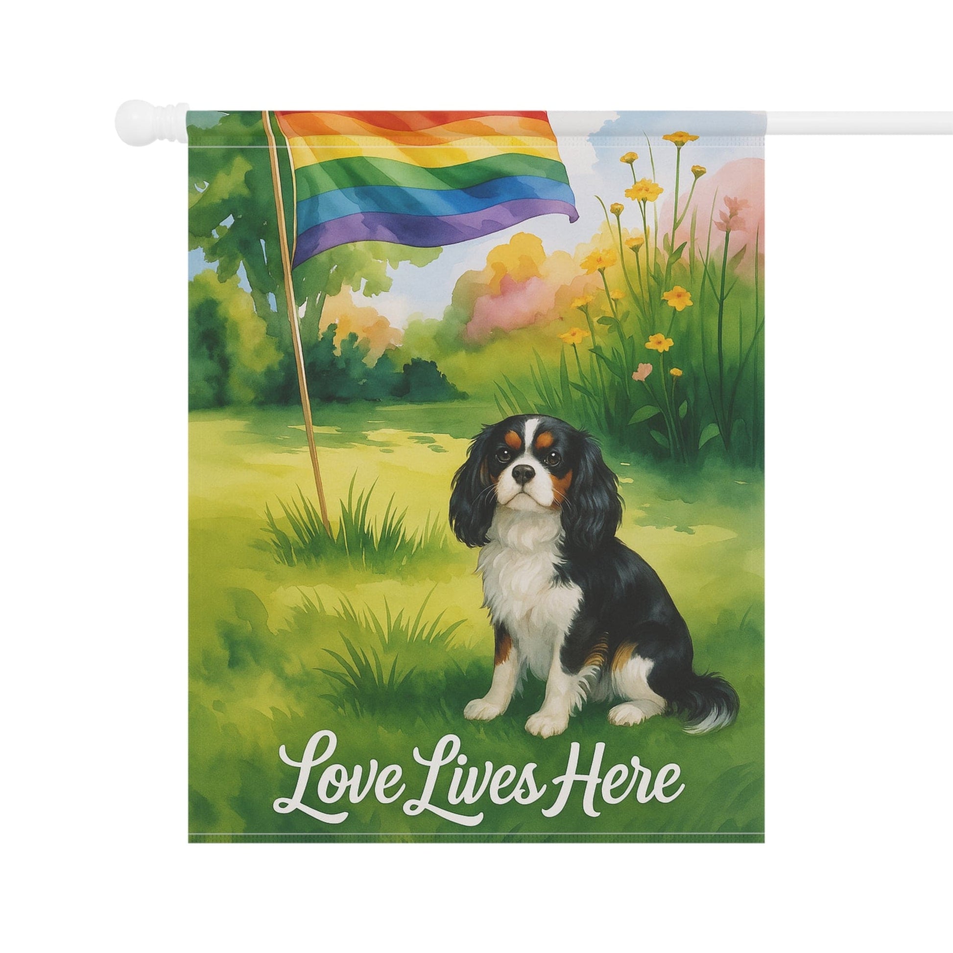 Printify Garden Flag Tricolor Cavalier King Charles LGBTQ+ Pride Garden Flag