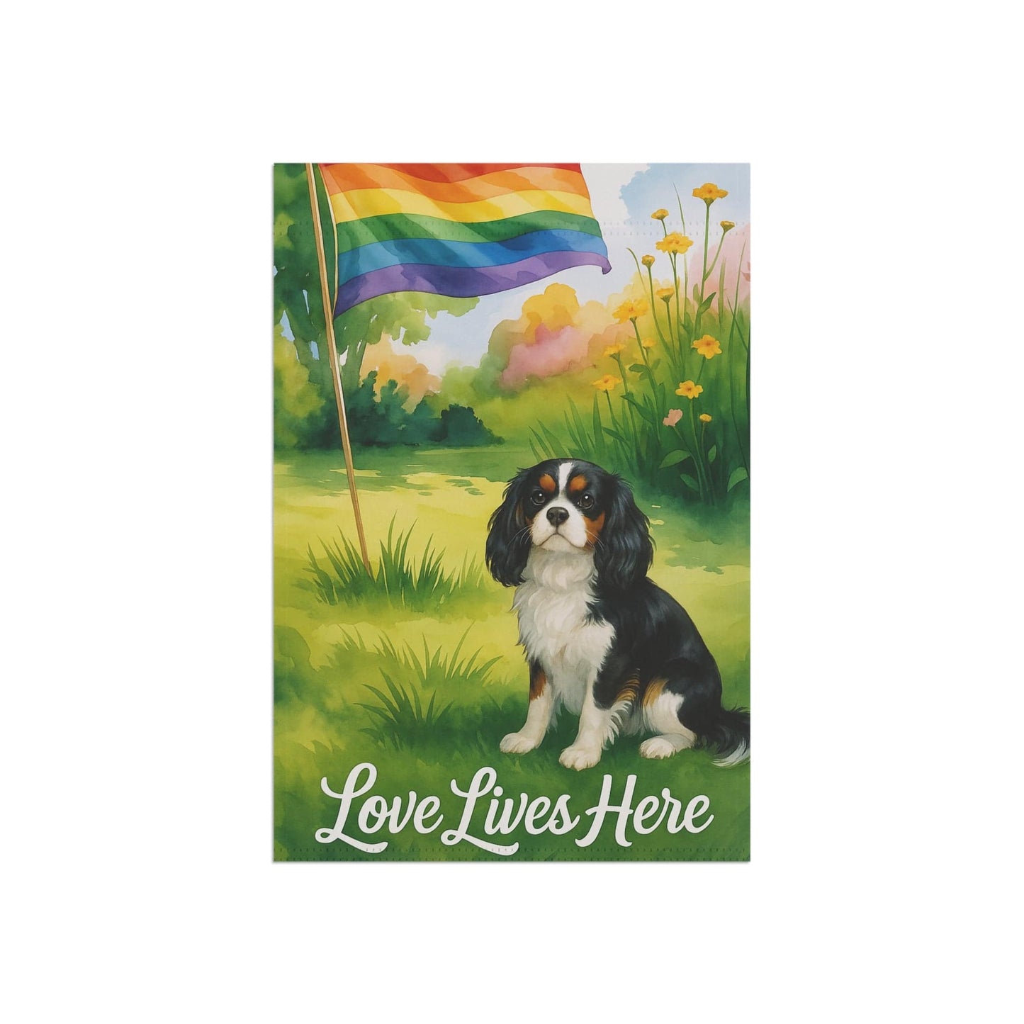 Printify Garden Flag Tricolor Cavalier King Charles LGBTQ+ Pride Garden Flag