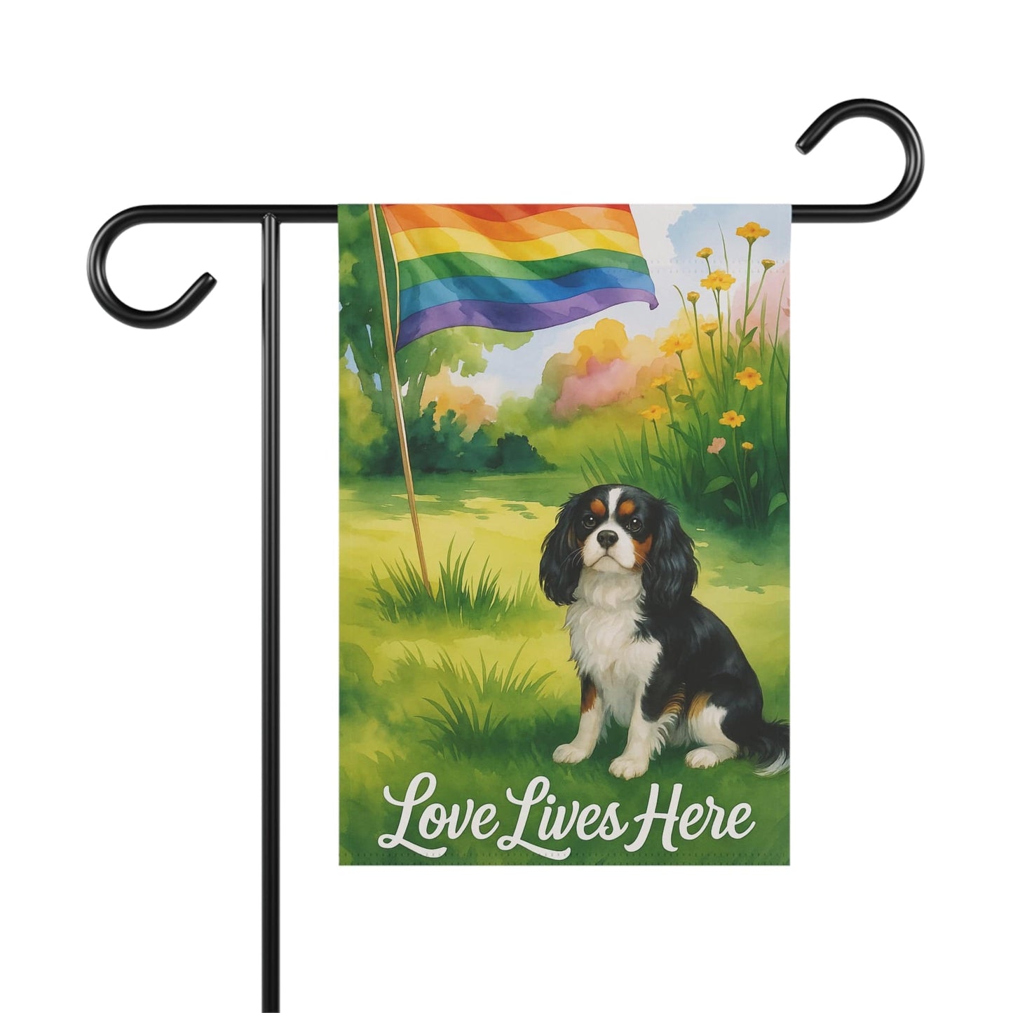 Printify Garden Flag Tricolor Cavalier King Charles LGBTQ+ Pride Garden Flag