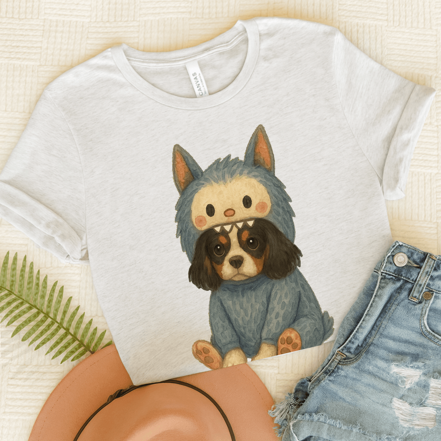 Printify T-Shirt Ash / S Tricolor Cavalier King Charles Little Monster TShirt