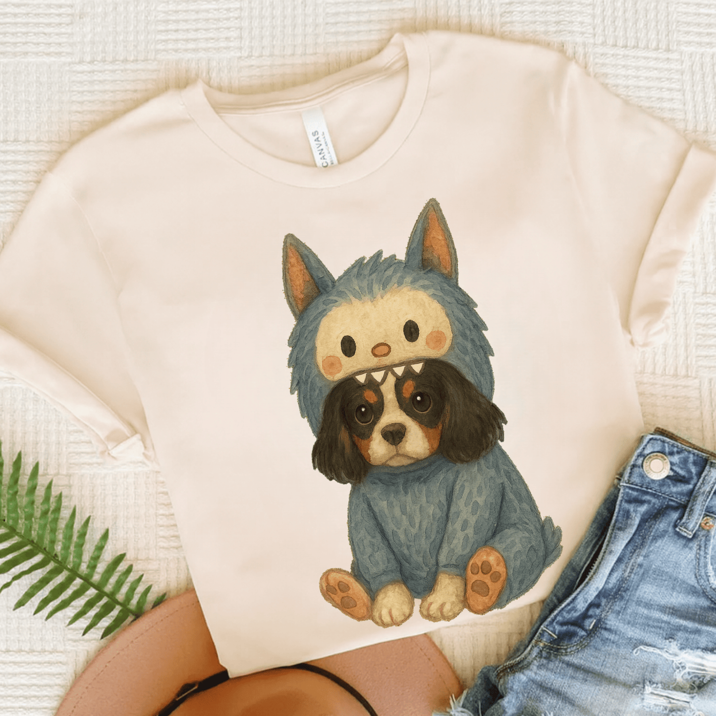 Printify T-Shirt Natural / S Tricolor Cavalier King Charles Little Monster TShirt