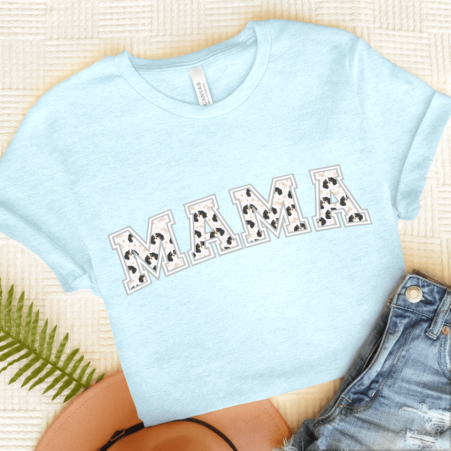Personalized Cavalier Mama University TShirt Heather Ice Blue