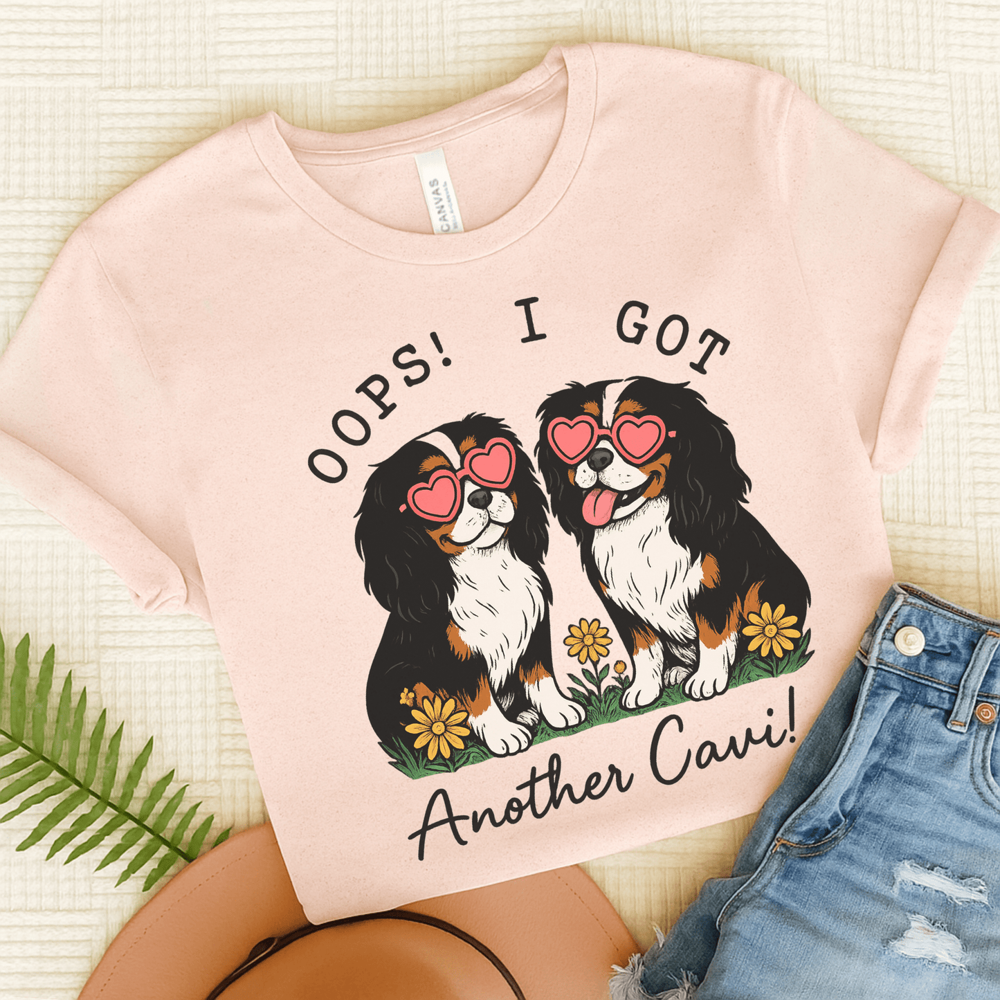 Printify T-Shirt Soft Pink / S Tricolor Cavalier King Charles Oops TShirt
