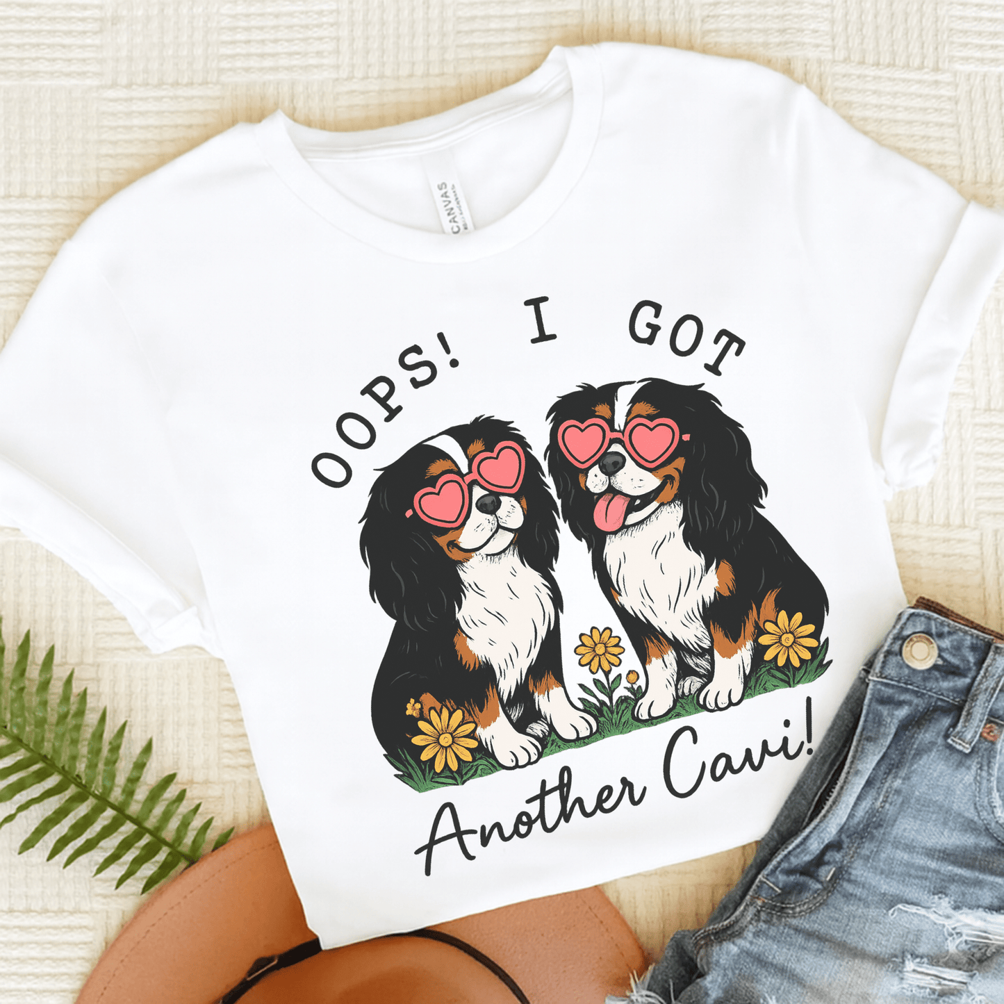Printify T-Shirt White / S Tricolor Cavalier King Charles Oops TShirt