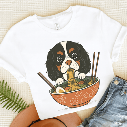 Printify T-Shirt White / S Tricolor Cavalier King Charles Ramen TShirt
