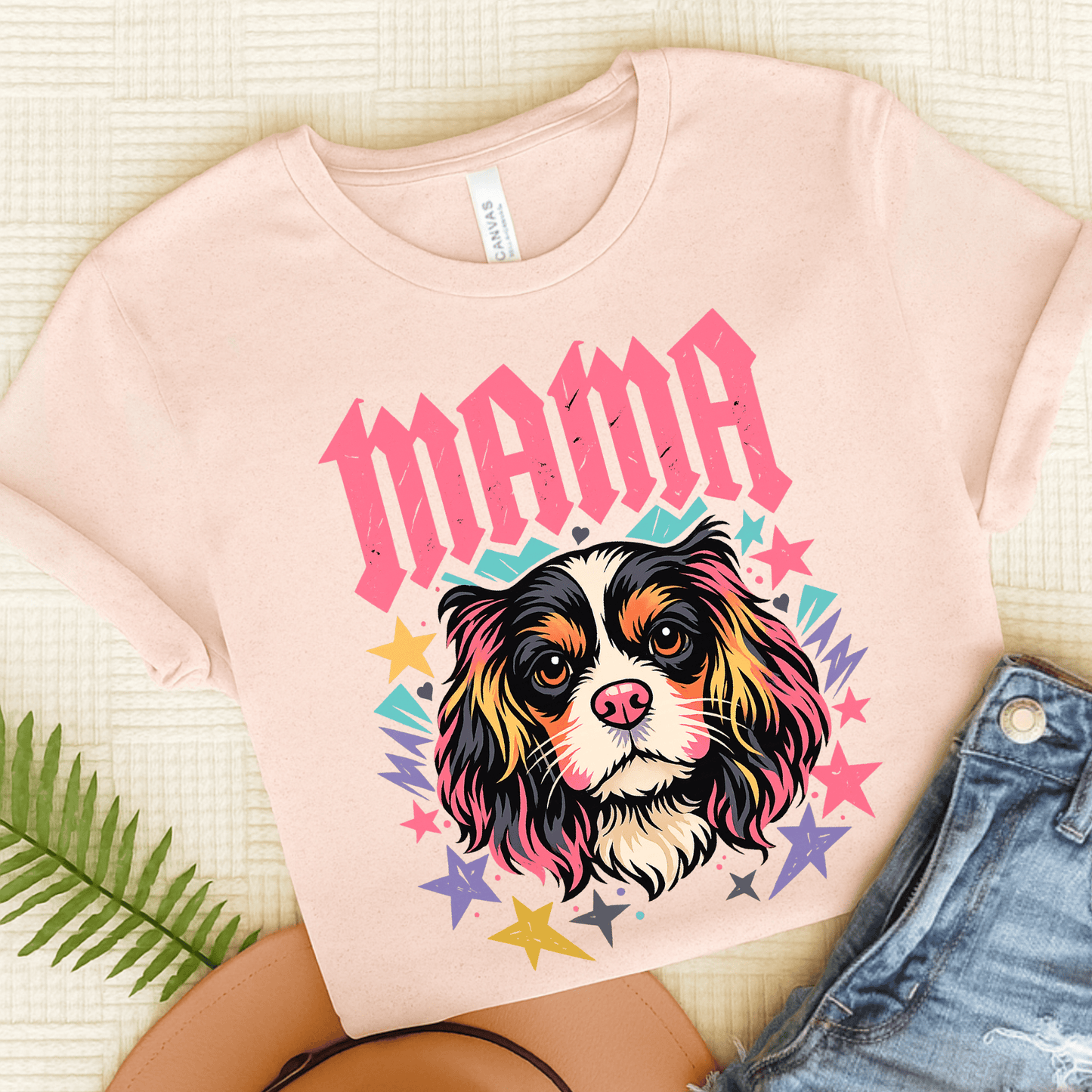 Personalized Cavalier Rocker Mama Unisex TShirt Soft Pink