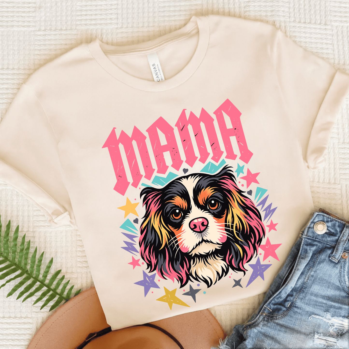 Personalized Cavalier Rocker Mama Unisex TShirt Natural