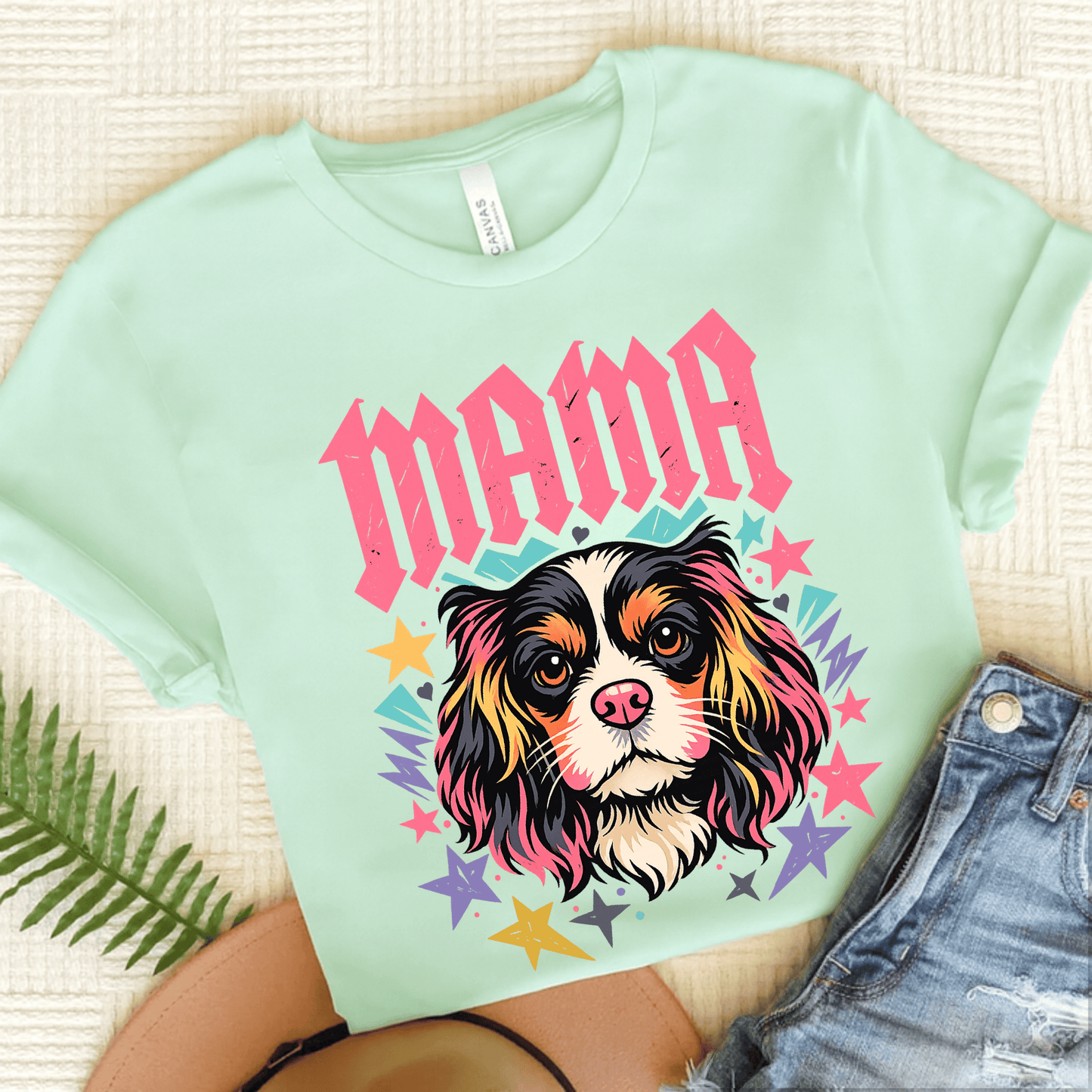 Personalized Cavalier Rocker Mama Unisex TShirt Heather Mint