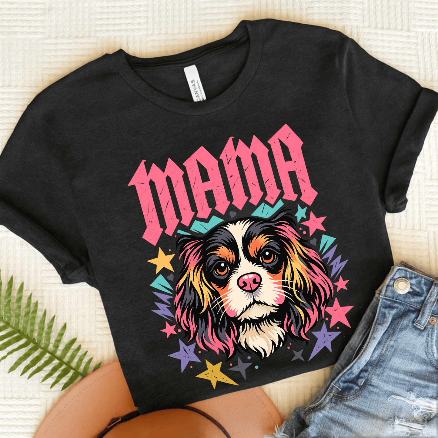 Personalized Cavalier Rocker Mama Unisex TShirt Dark Grey Heather