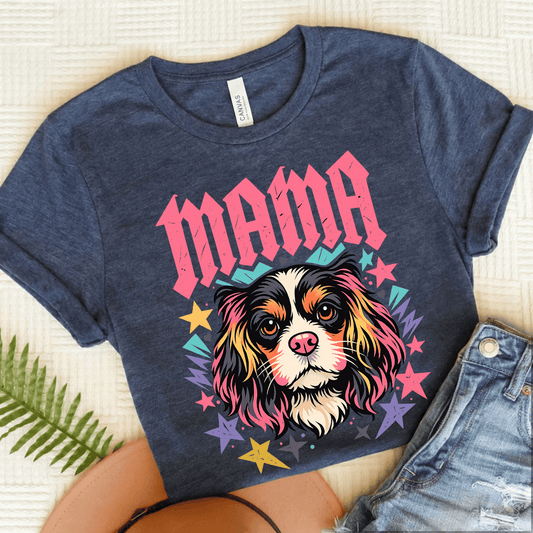 Personalized Cavalier Rocker Mama Unisex TShirt Heather Navy