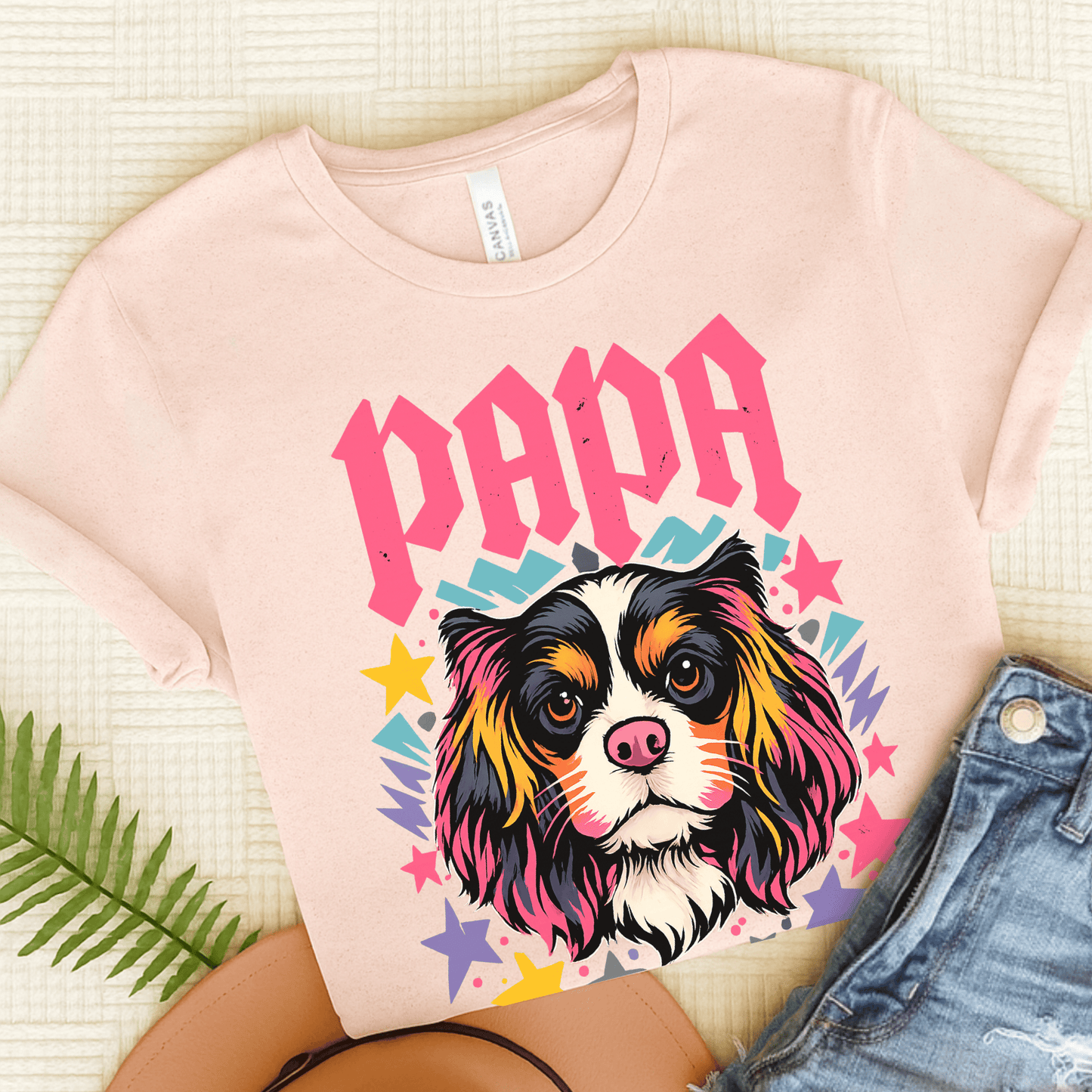 Personalized Cavalier Rocker Papa Unisex TShirt Soft Pink