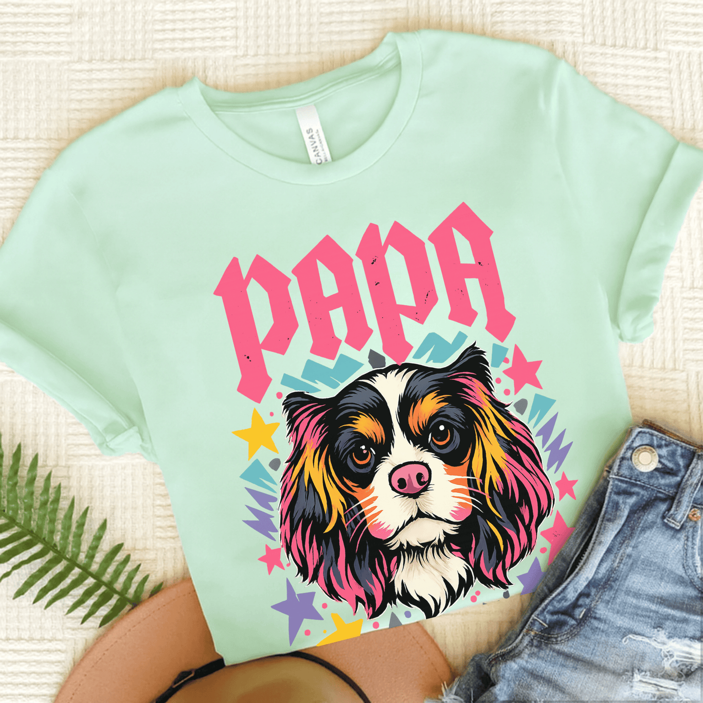 Personalized Cavalier Rocker Papa Unisex TShirt Heather Mint