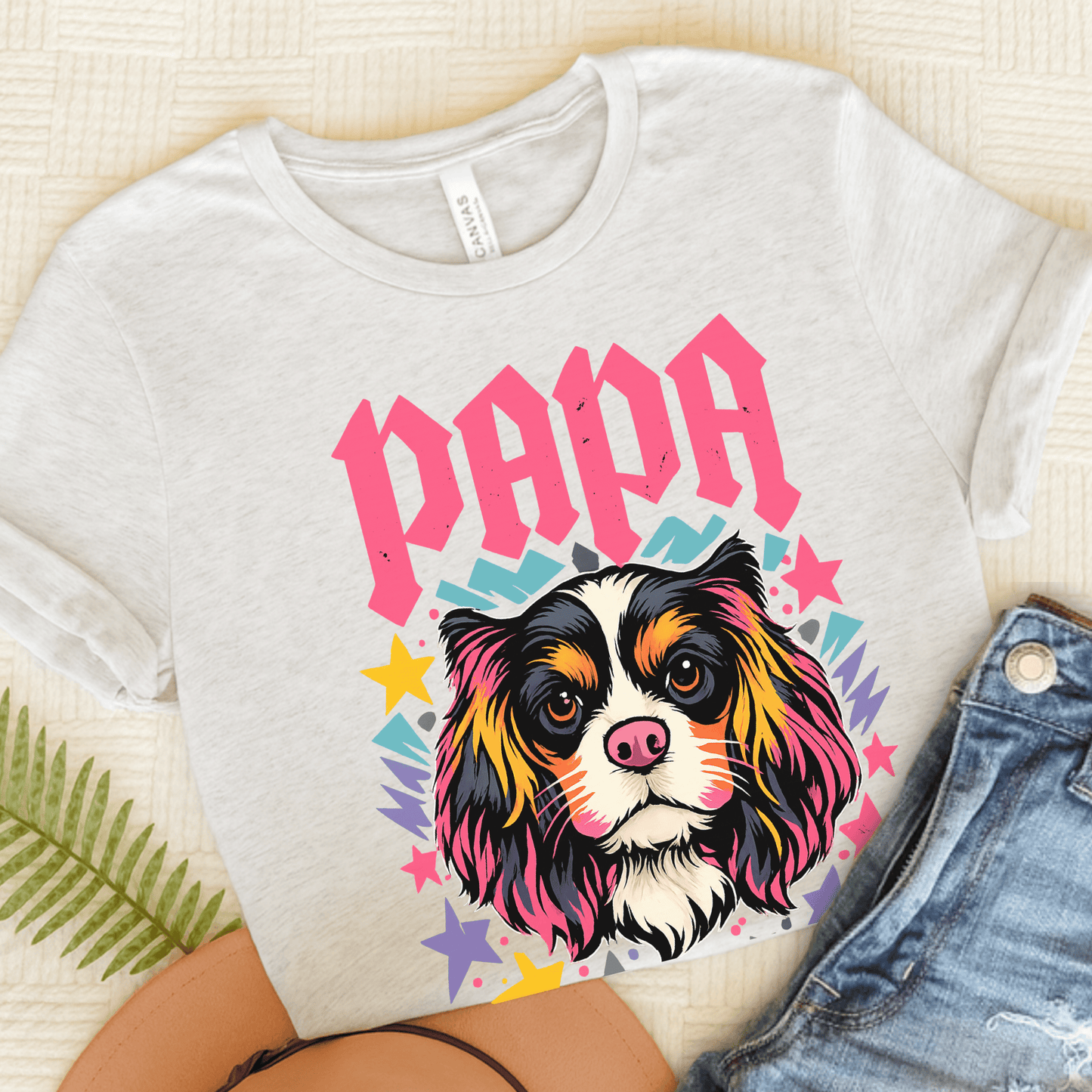 Personalized Cavalier Rocker Papa Unisex TShirt Ash