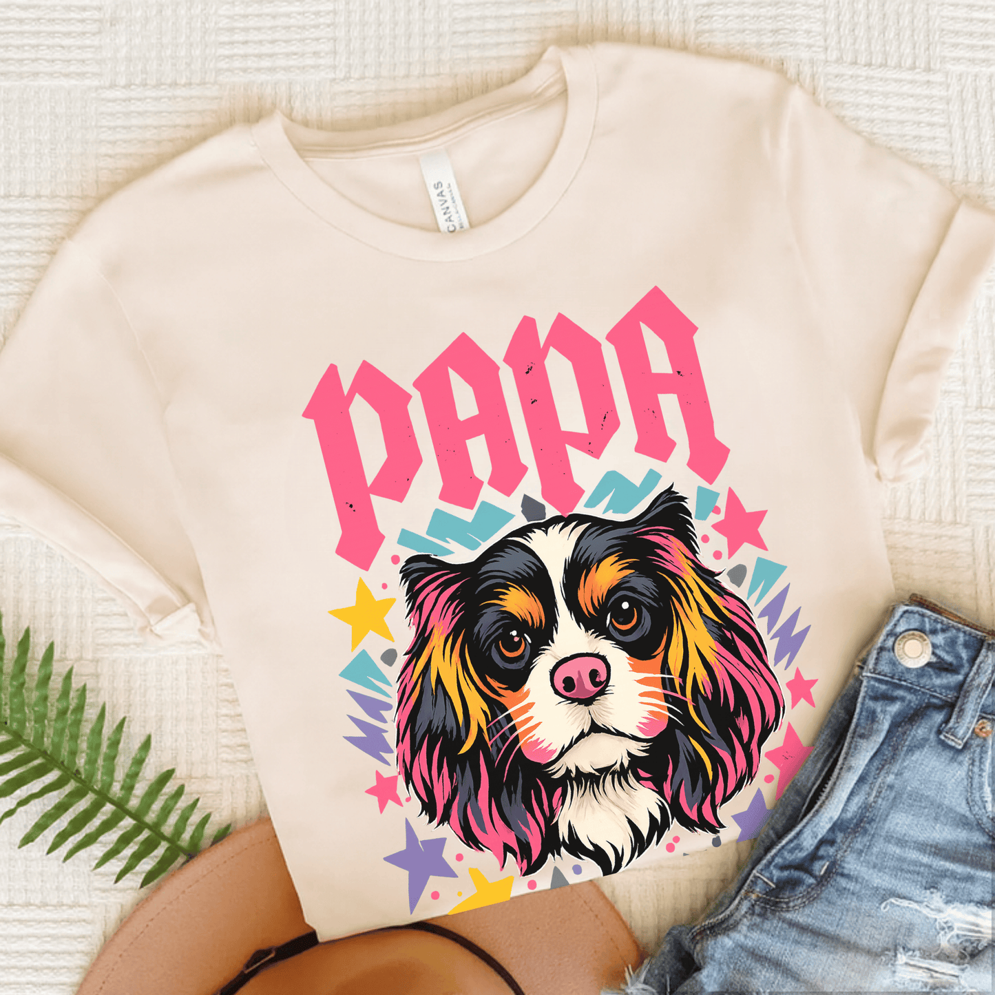 Personalized Cavalier Rocker Papa Unisex TShirt Natural