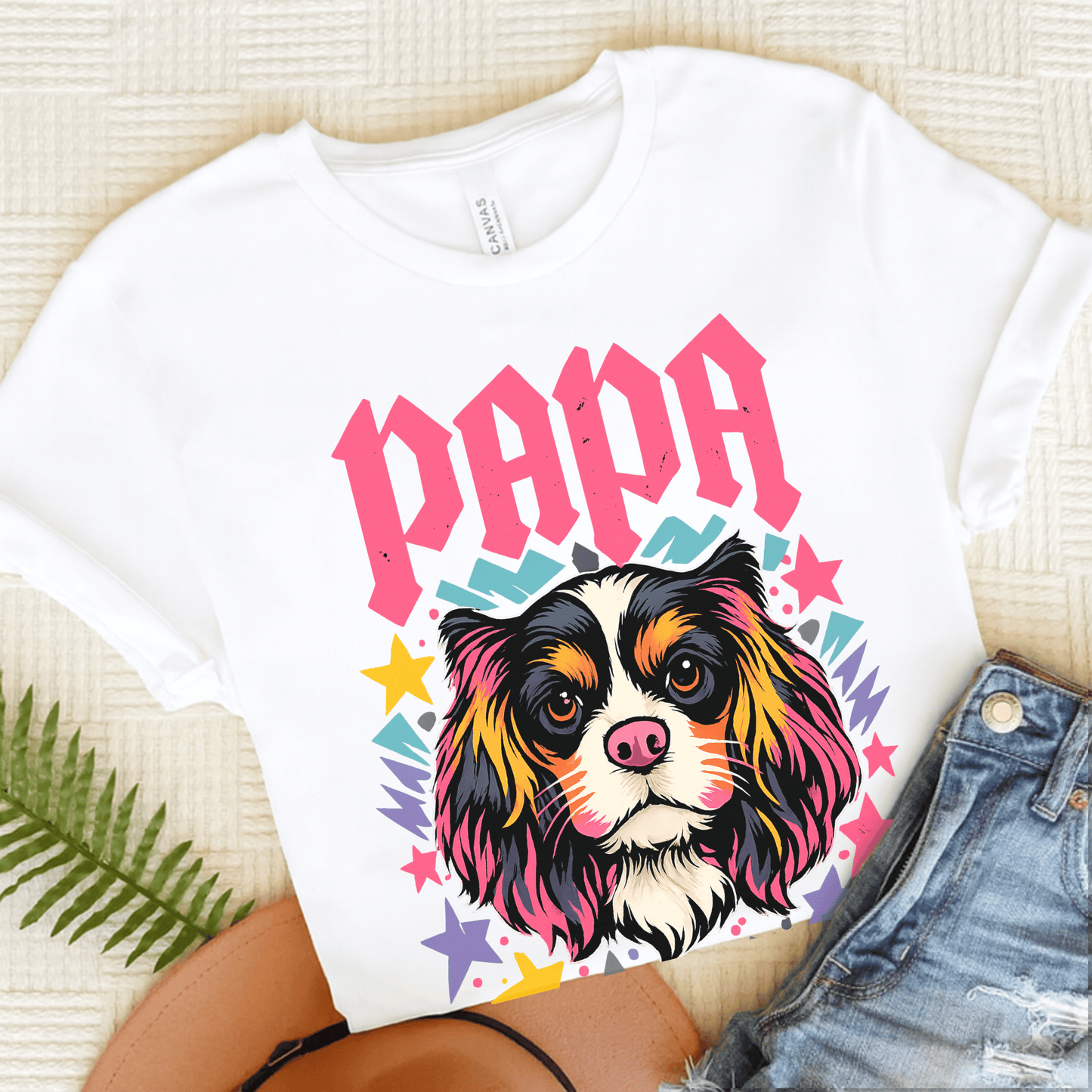 Personalized Cavalier Rocker Papa Unisex TShirt White