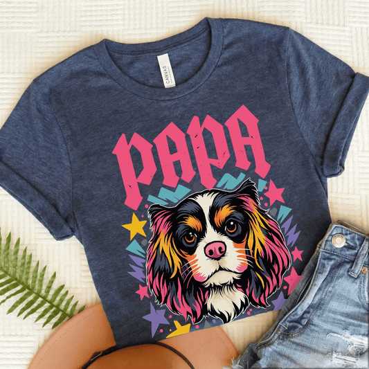 Personalized Cavalier Rocker Papa Unisex TShirt Heather Navy