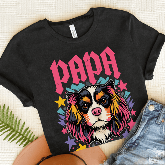 Personalized Cavalier Rocker Papa Unisex TShirt Dark Grey Heather