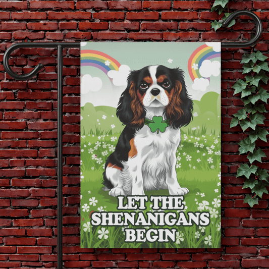 Printify Garden Flag 12'' × 18'' Tricolor Cavalier King Charles Saint Patricks Day Garden Flag