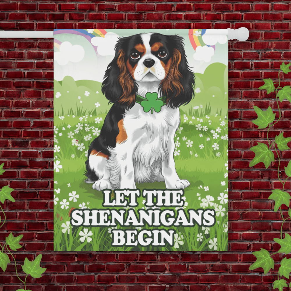 Printify Garden Flag 24.5'' × 32'' Tricolor Cavalier King Charles Saint Patricks Day Garden Flag
