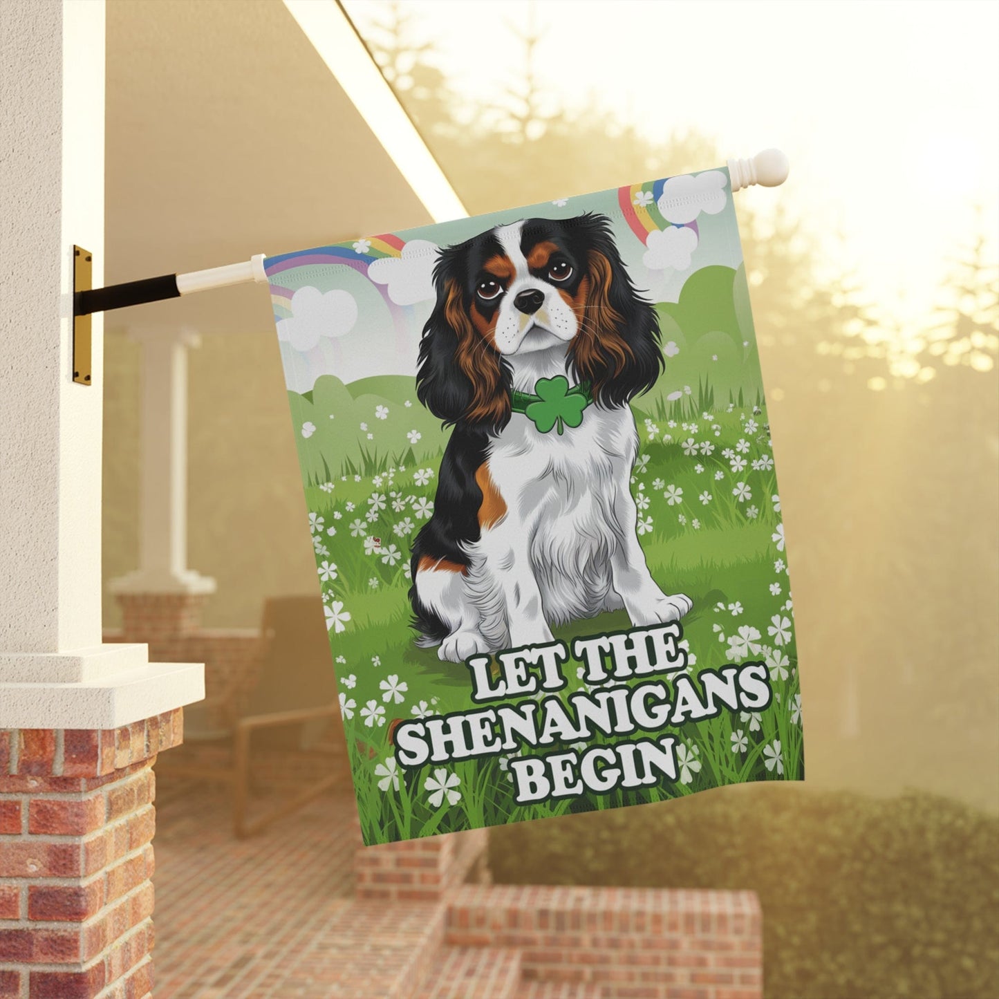 Printify Garden Flag Tricolor Cavalier King Charles Saint Patricks Day Garden Flag